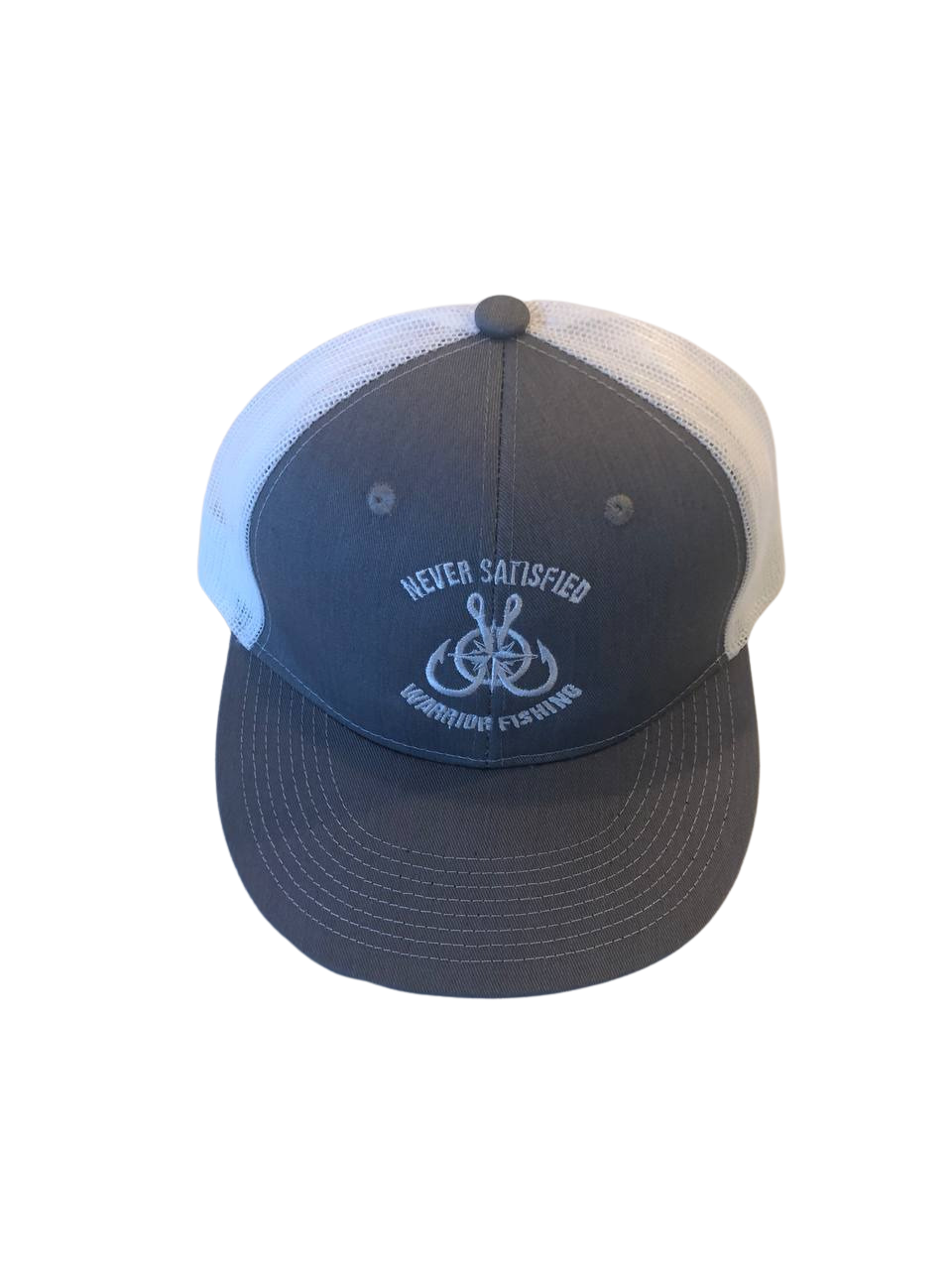 Never Satisfied Warrior Fishing Hat (Grey/White)