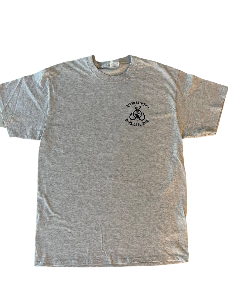 Never Satisfied Warrior Fishing Boat Shirt (Light Grey)