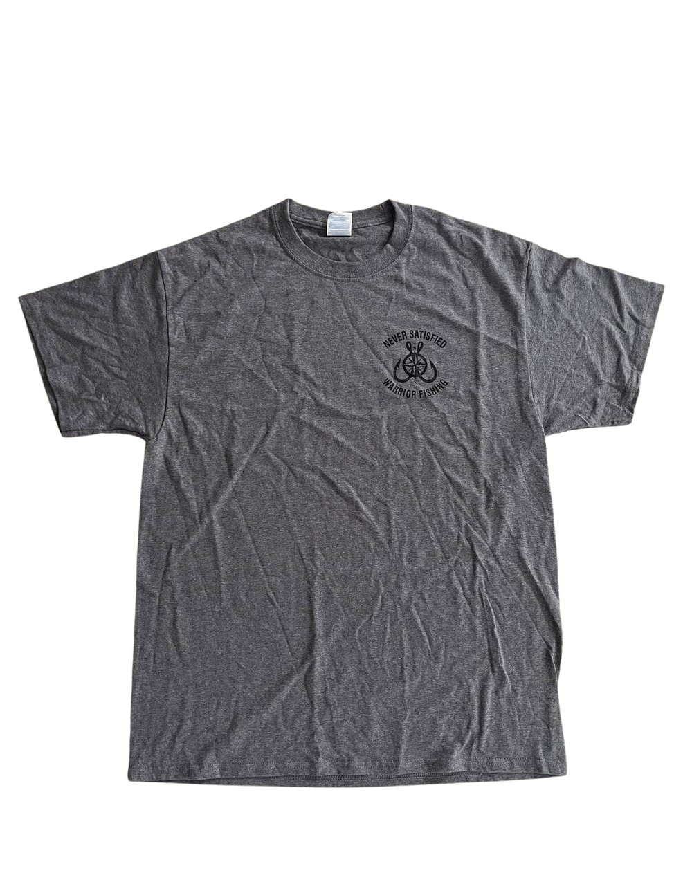 Never Satisfied Warrior Fishing Boat Shirt (Dark Grey)